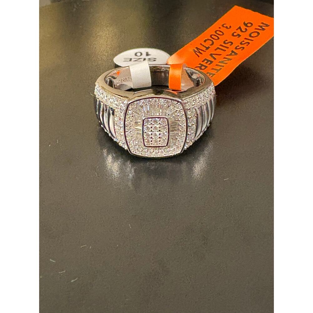 SZ. 10 Men's 3CTW Moissanite 925 Silver Ring - Picture 1 of 10